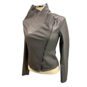 XS BlankNYC Womens Gray Vegan Leather Moto Style Jacket